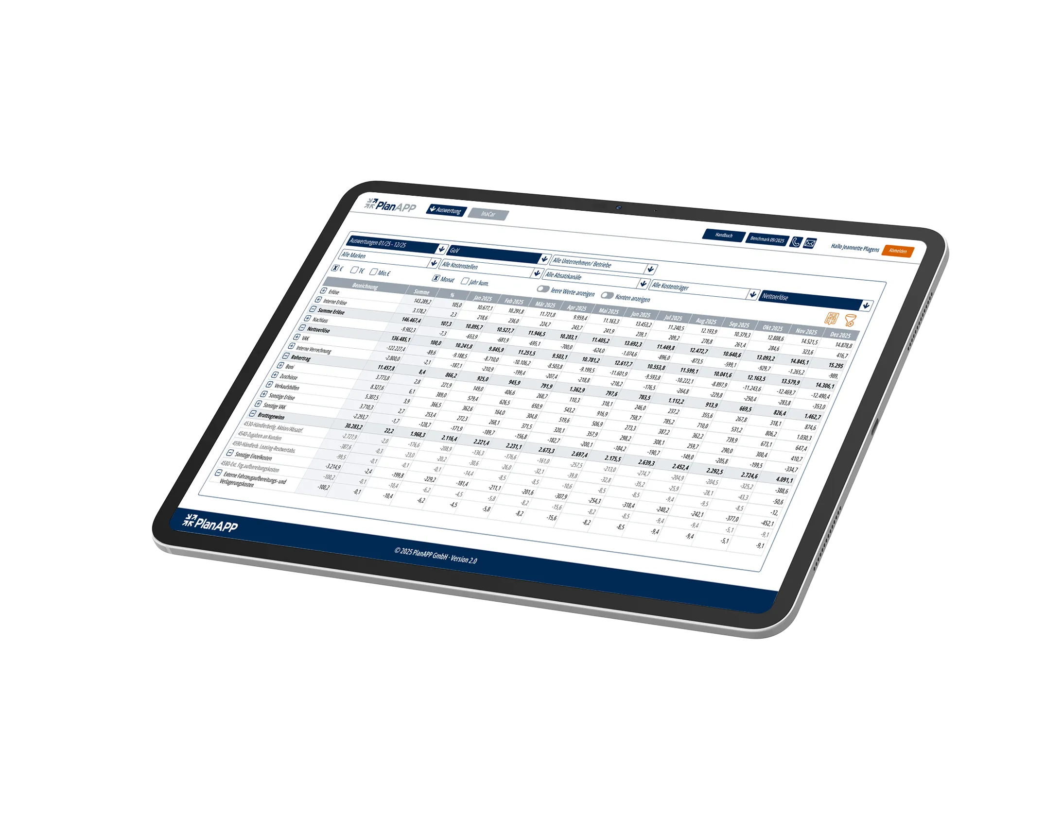 Oberfläche PlanApp Anwendung auf einem Tablet